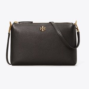Tory Burch Mercer crossbody clutch pebbled black leather purse gold hardware